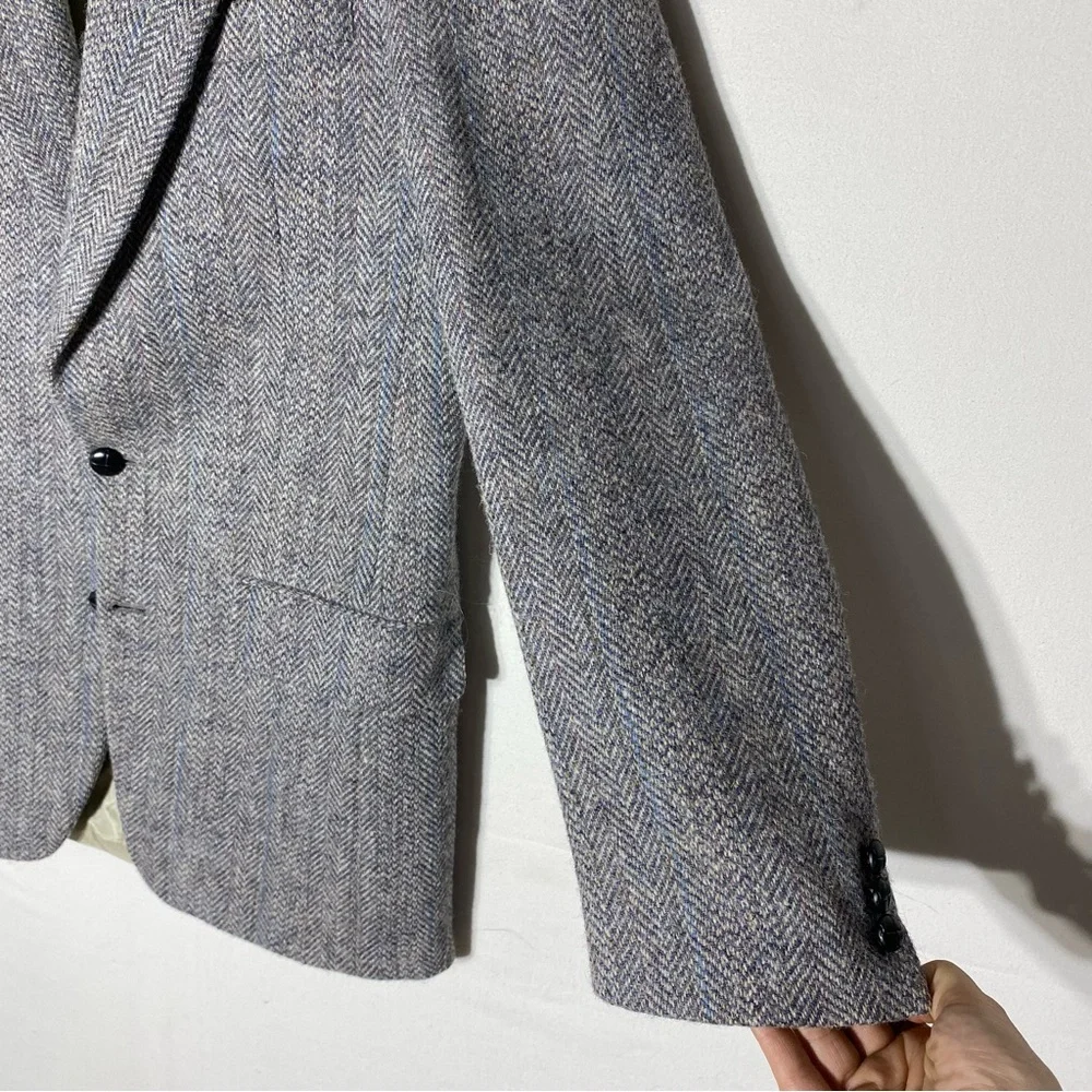 Vintage Harris Tweed Moores Classic Grey Herringbone Wool Blazer 38L Academia - Picture 10 of 16